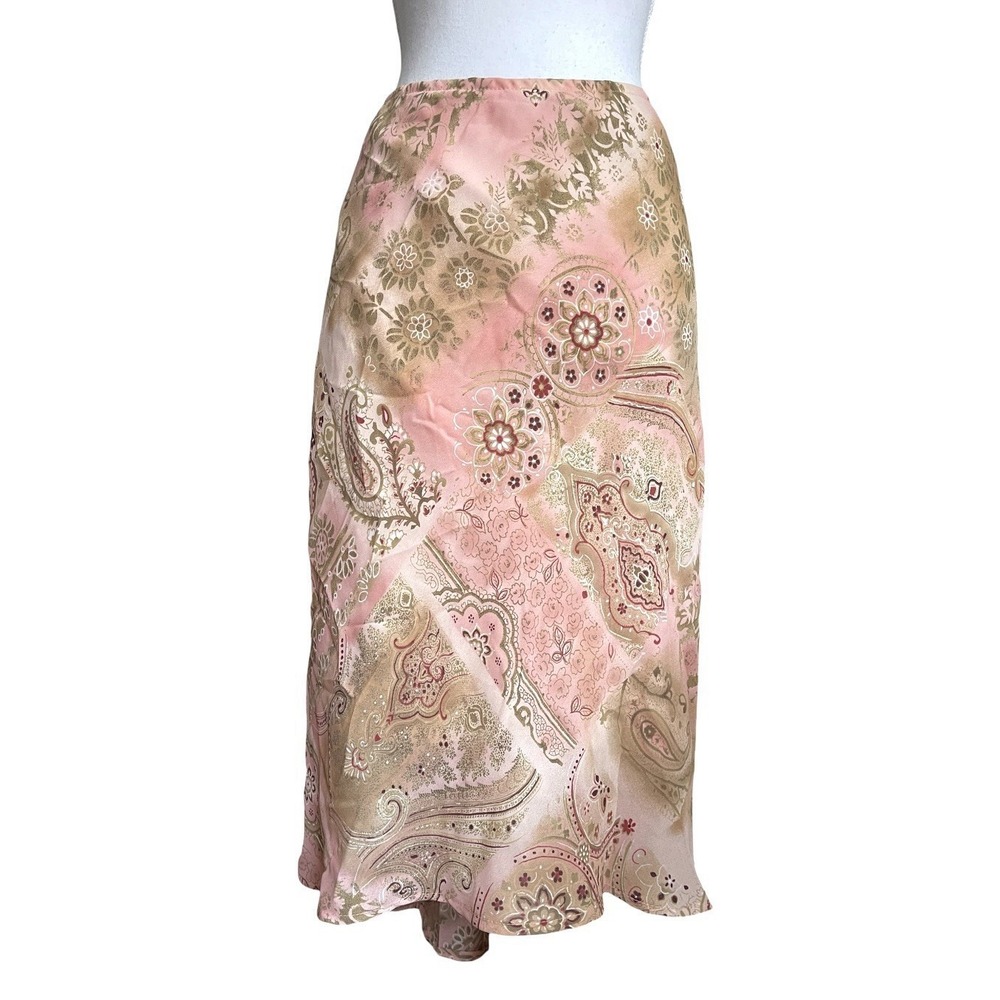 Vintage Y2K Midi Skirt Boho Gypsy Fairy Floral Paisley 90s Ethereal Pink Sz S